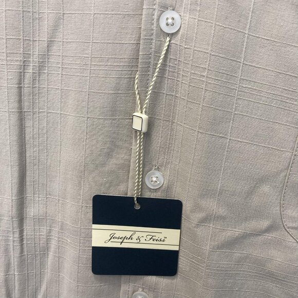 NWT Joseph & Feiss 100% Silk Button Up Shirt Mens 3XL Beige Classic Short Sleeve - Picture 7 of 13